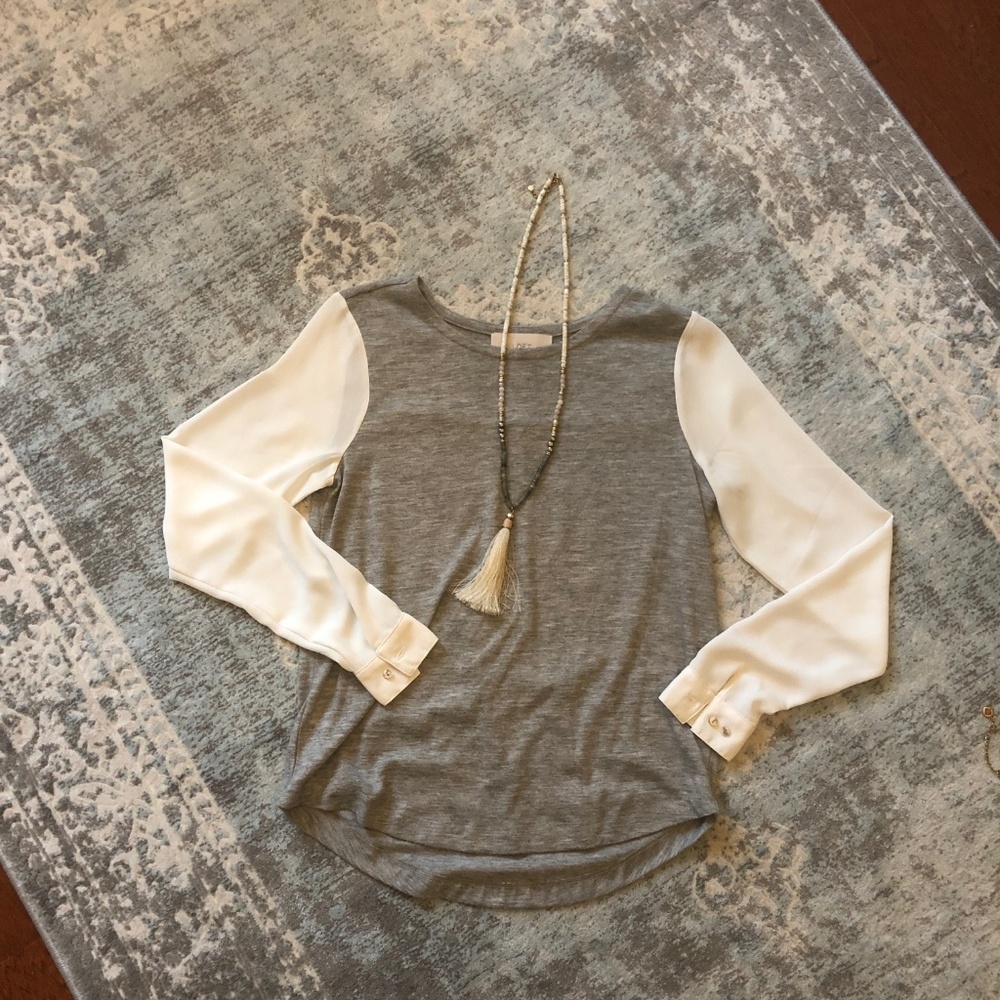 Gray and white Loft top, size XS.